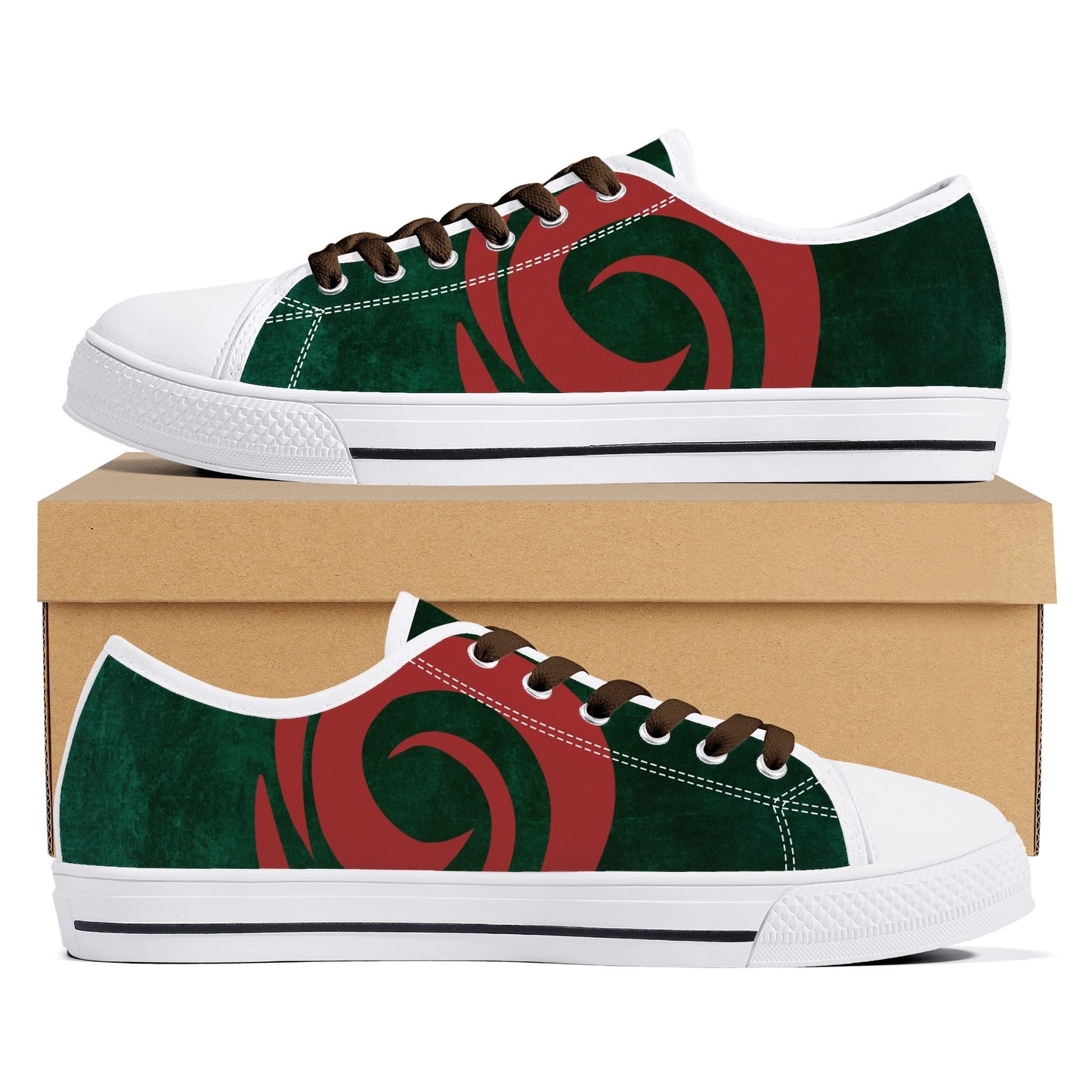 Womens Red-Green Groove Low Top Canvas Shoes