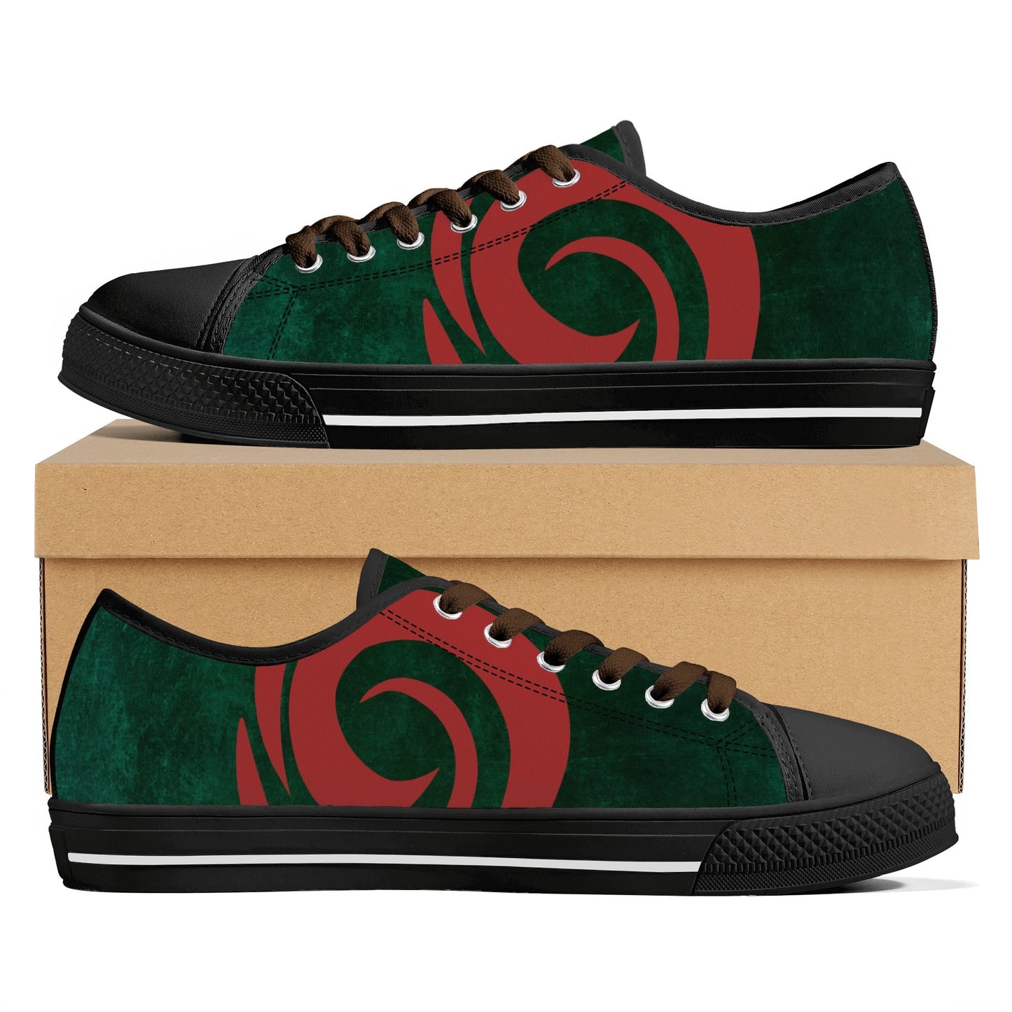Womens Red-Green Groove Low Top Canvas Shoes