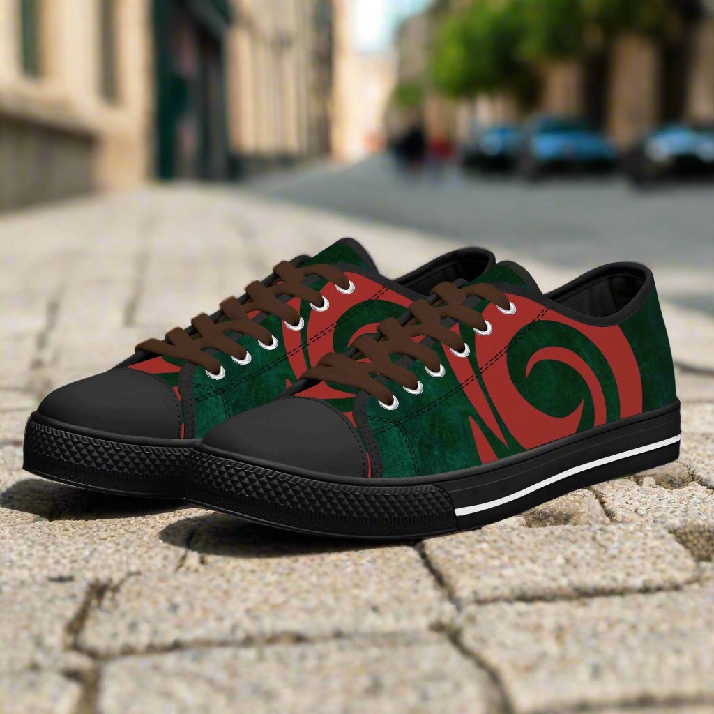 Womens Red-Green Groove Low Top Canvas Shoes