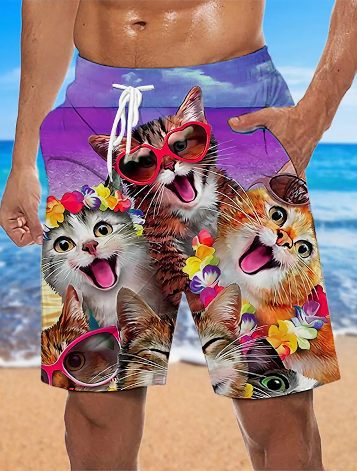 Men's Cat Party Loose Beach Shorts