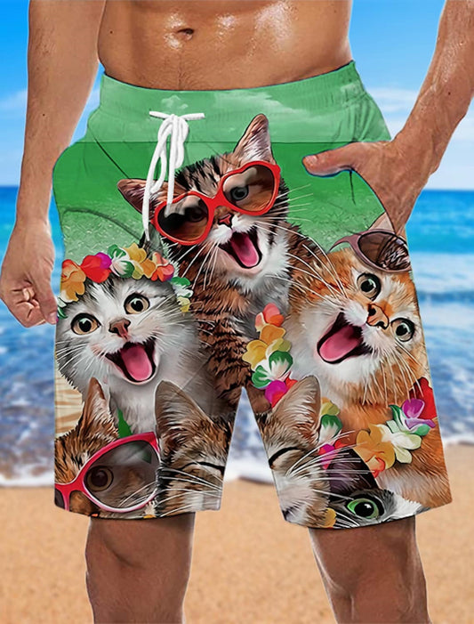 Men's Cat Party Loose Beach Shorts