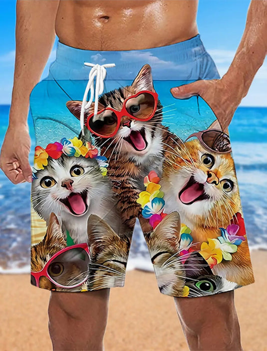 Men's Cat Party Loose Beach Shorts