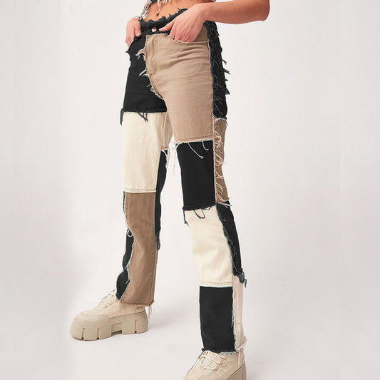 Mixed Color Denim Pants