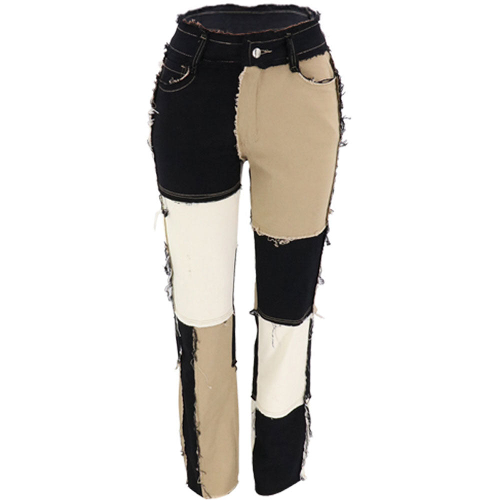 Mixed Color Denim Pants