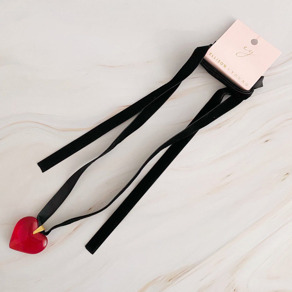 Crimson Velvet Sash Heart Necklace