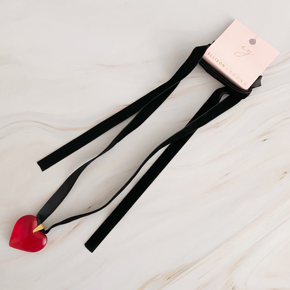 Crimson Velvet Sash Heart Necklace