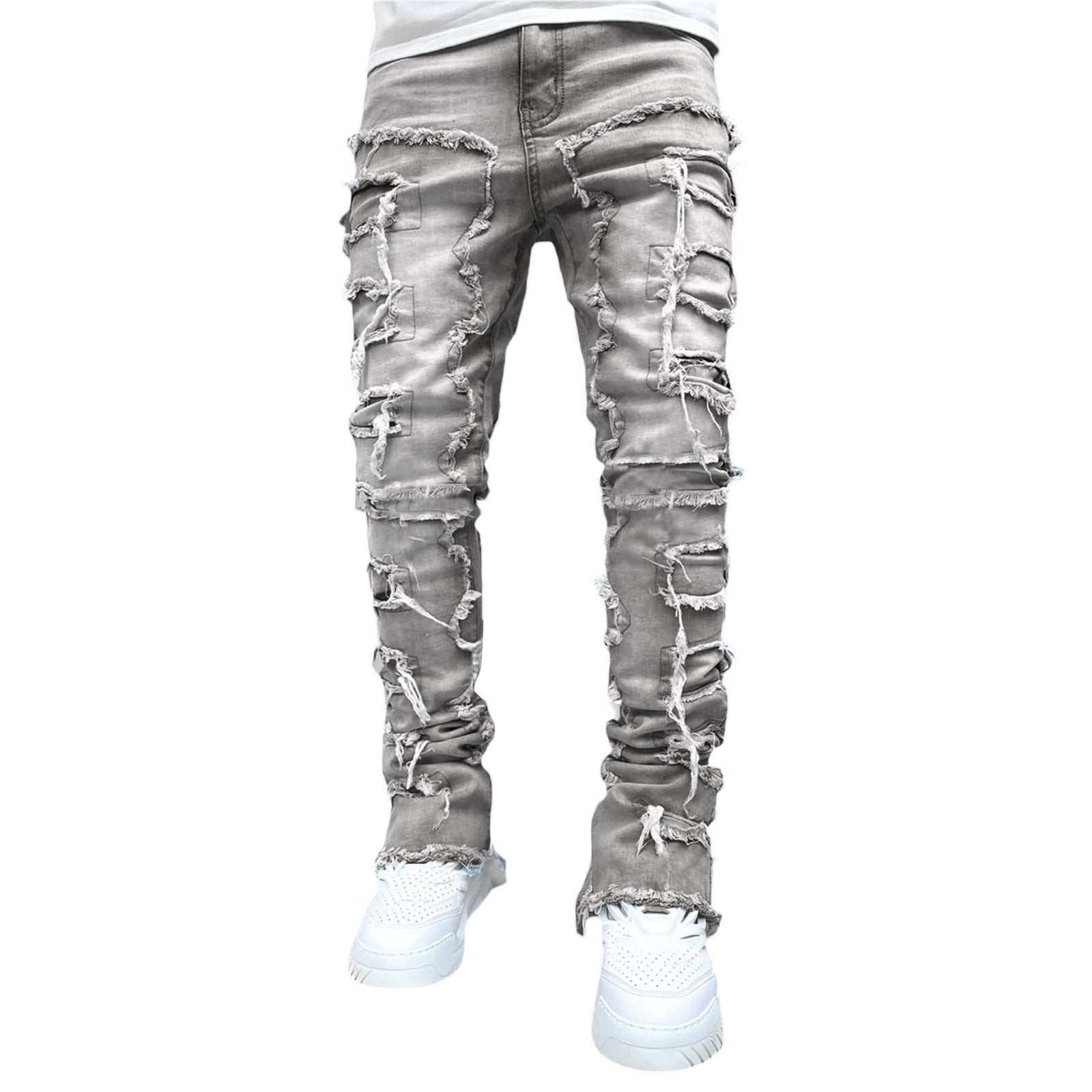 Urban street pants featuring stacked legs and slim tapered fit