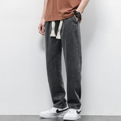 Men’s Loose Wide‑Leg Drawstring Jeans