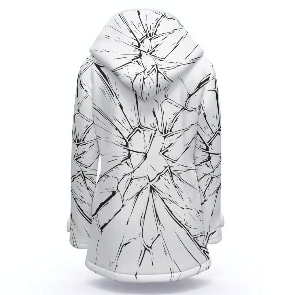 Shattered Glass Women's Hooded Double-Breasted Winter Coat With Fleece