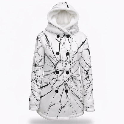 Shattered Glass Women's Hooded Double-Breasted Winter Coat With Fleece