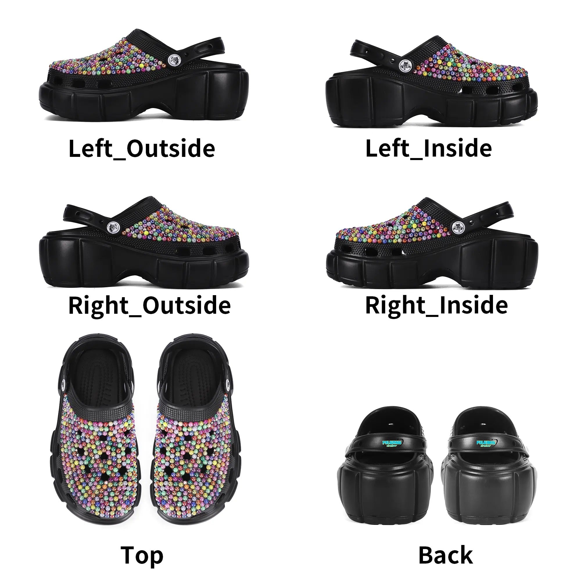 Women’s Rhinestone Multi‑Colored Black Clogs | Sparkly Slip‑On Clogs