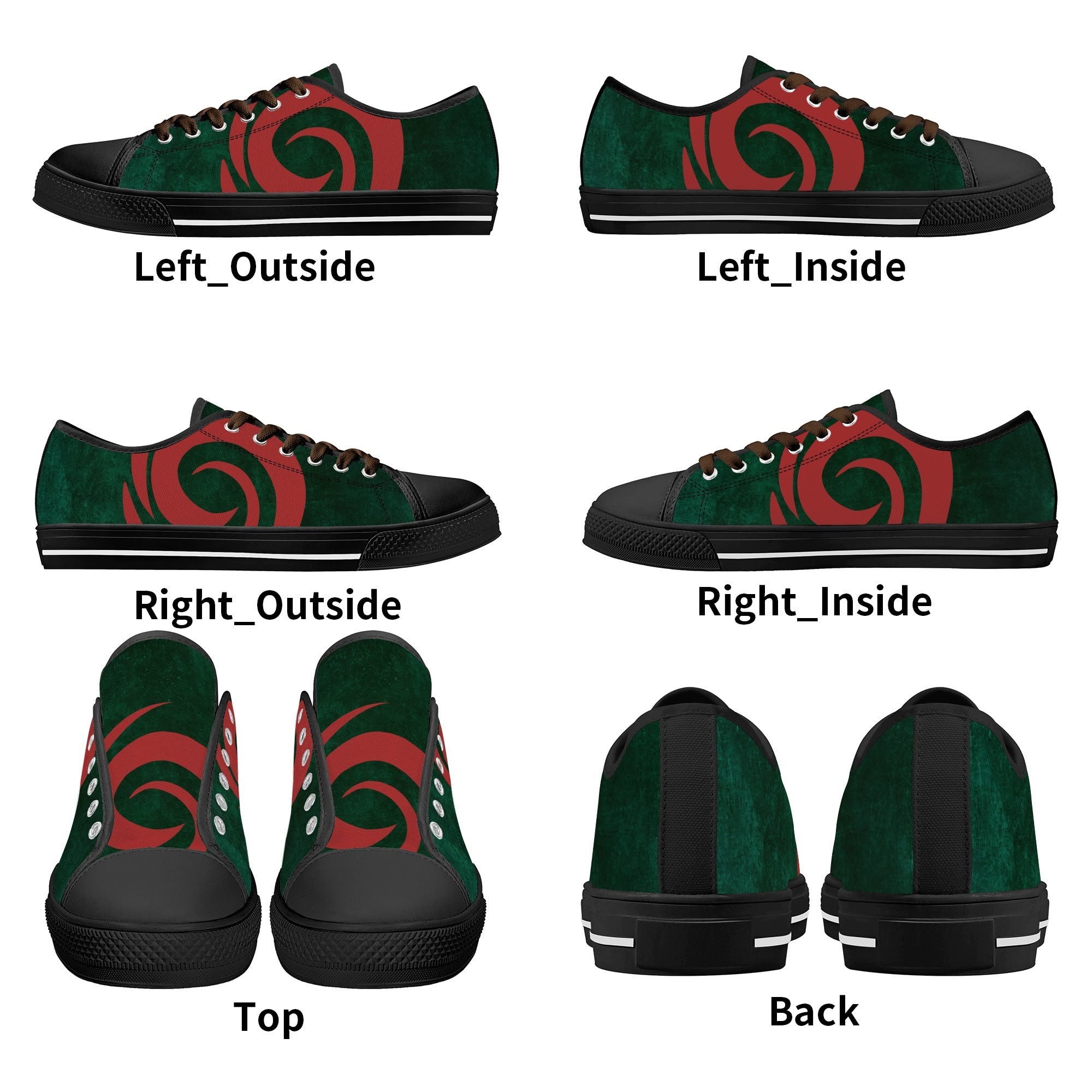 Womens Red-Green Groove Low Top Canvas Shoes