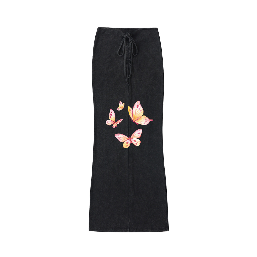 Butterflies - Dyed Washed Drawstring Maxi Skirt