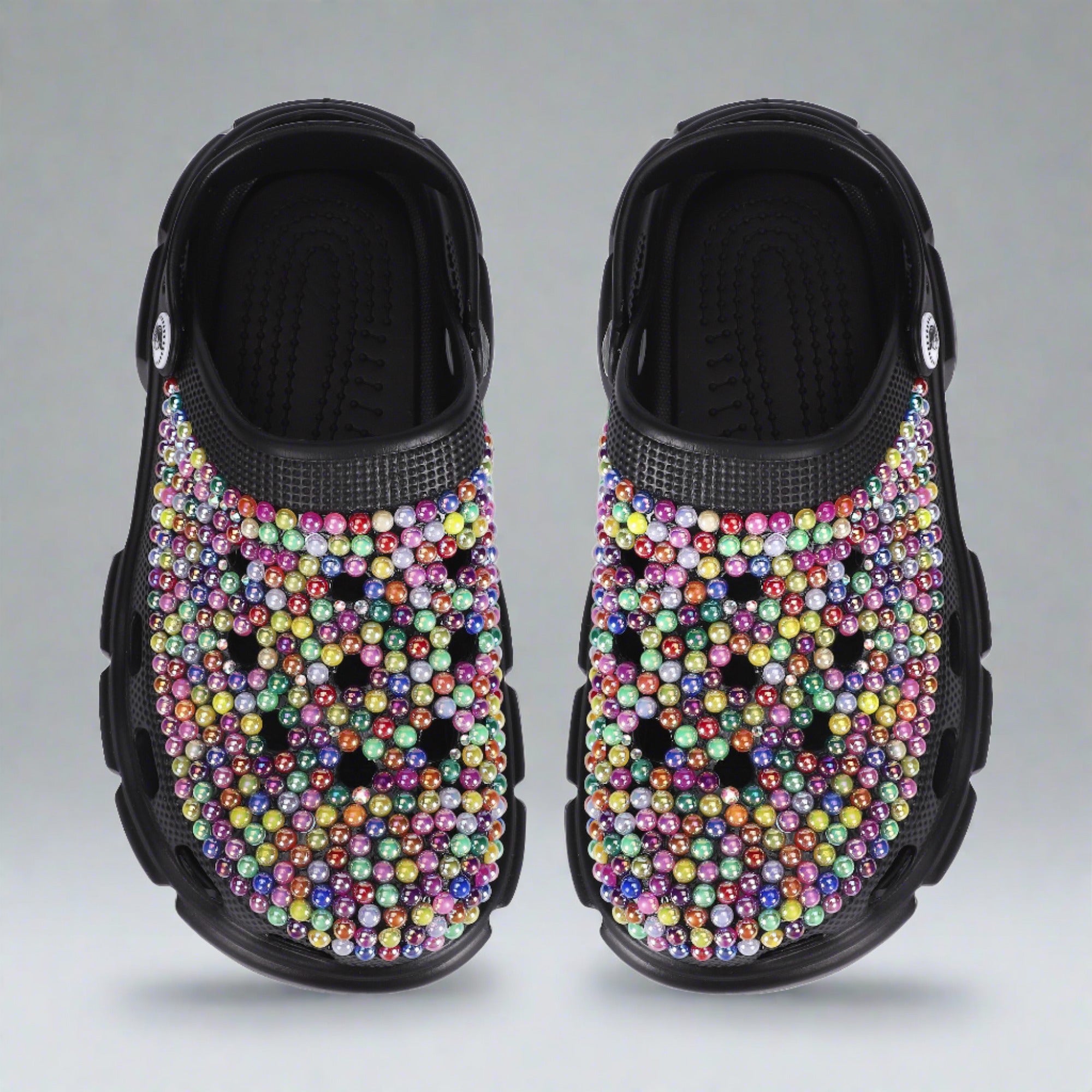 Women’s Rhinestone Multi‑Colored Black Clogs | Sparkly Slip‑On Clogs