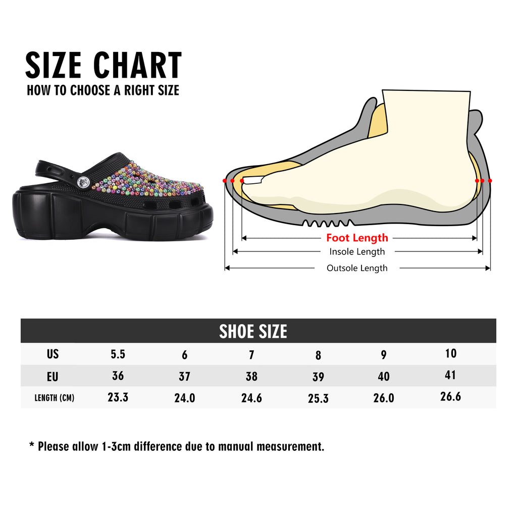 Women’s Rhinestone Multi‑Colored Black Clogs | Sparkly Slip‑On Clogs