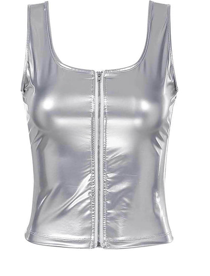 Women's Sexy Leather Zipper Vest