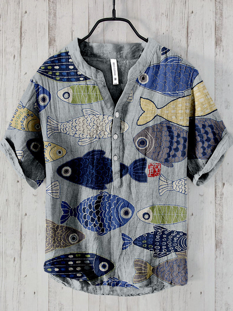 Trendy artisan fish summer shirt with lightweight fabric and casual warm‑weather style.