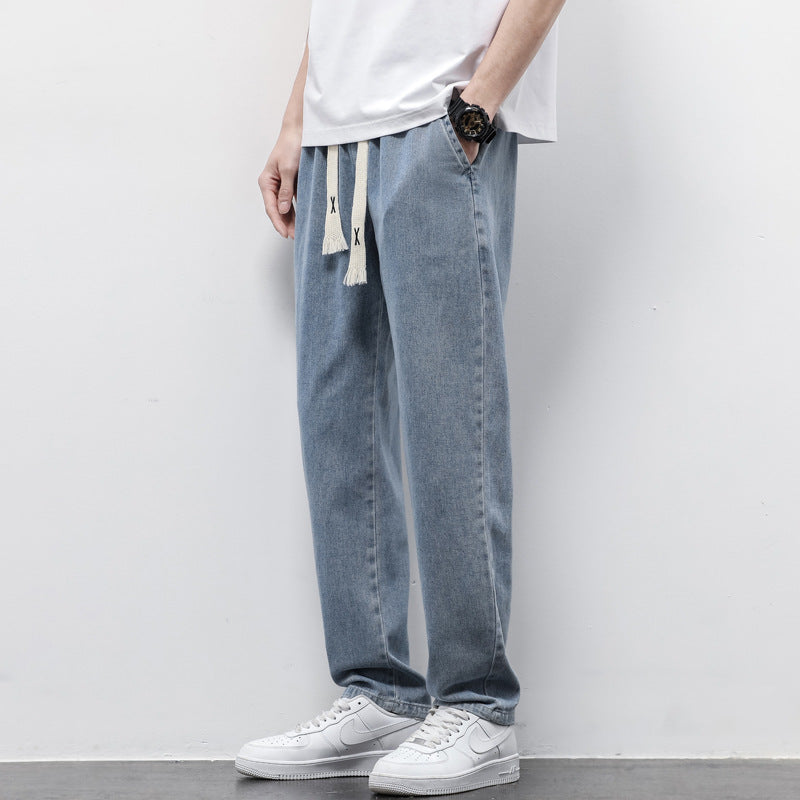 Men’s Loose Wide‑Leg Drawstring Jeans