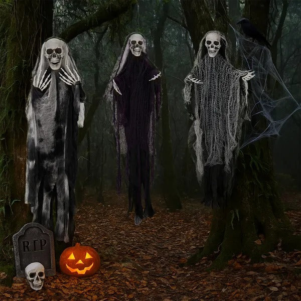 Grim Trio – Hanging Skeleton Ghosts for Halloween