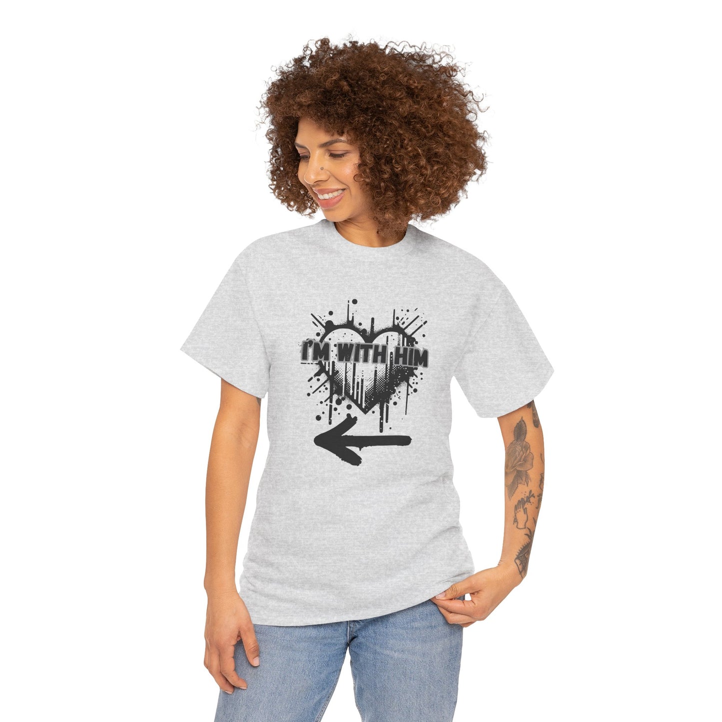 Couples Graphic Tee - "I'm With Him" Heavy Cotton Shirt for Relationship Celebrations