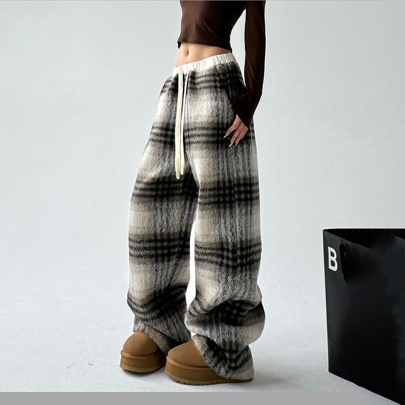 Soft‑Fit Checkered Drawstring Pants