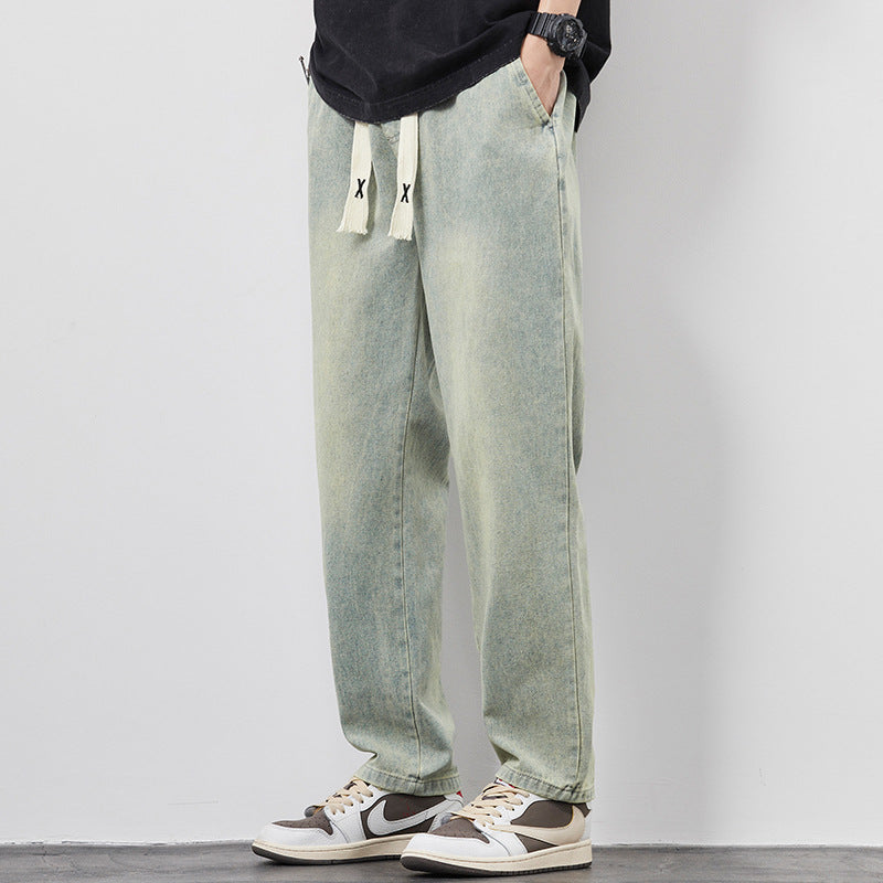 Men’s Loose Wide‑Leg Drawstring Jeans