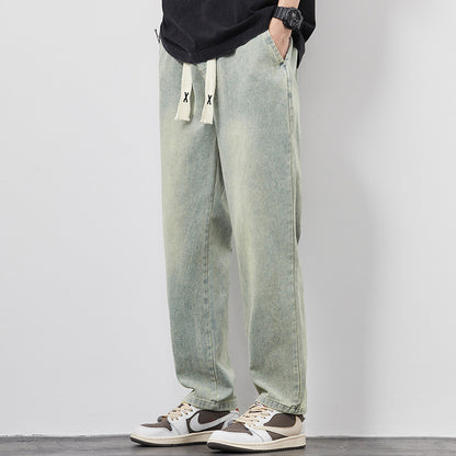 Men’s Loose Wide‑Leg Drawstring Jeans