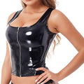Women’s Sexy Leather Zipper Vest | Glossy Faux Leather Rockstar Top