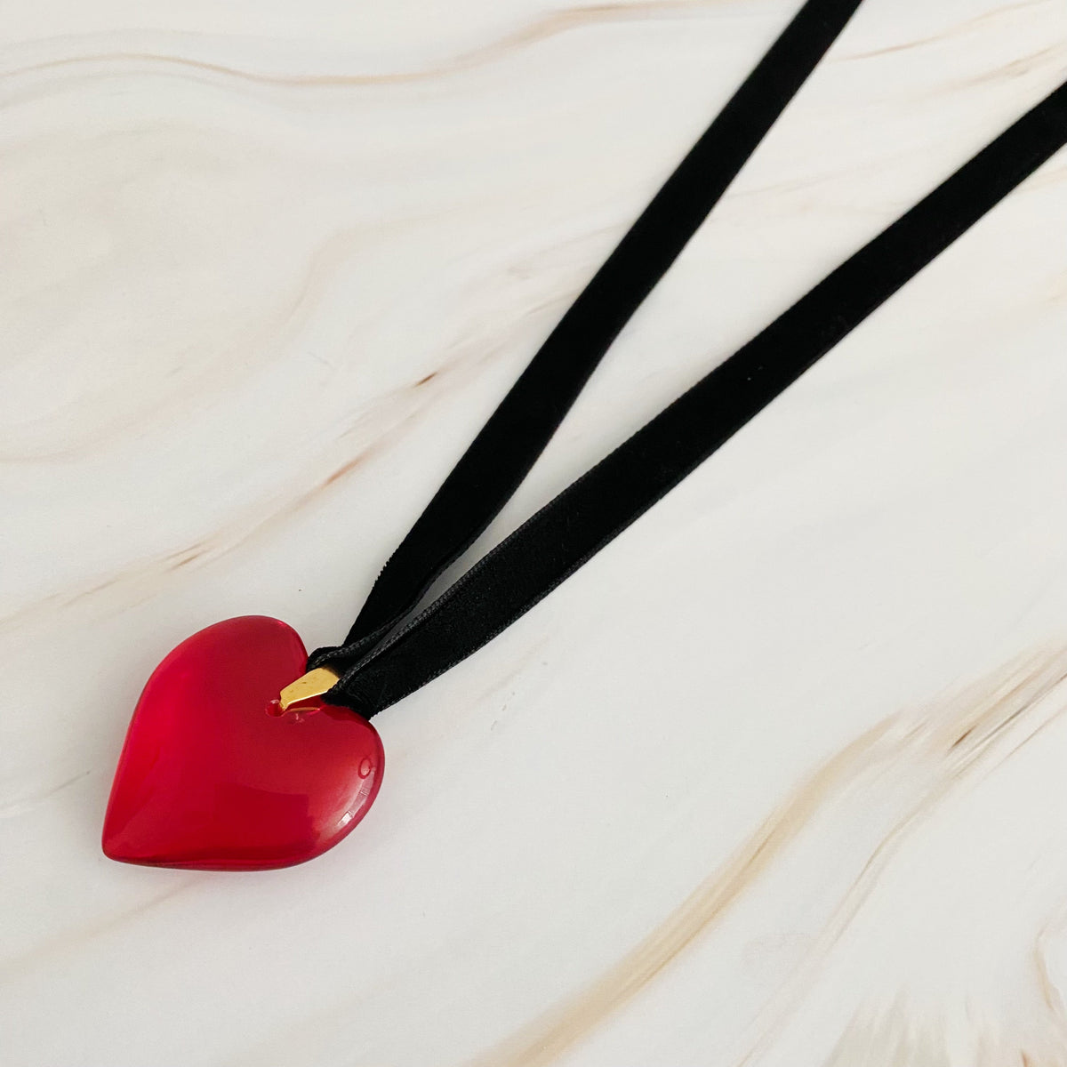 Crimson Velvet Sash Heart Necklace