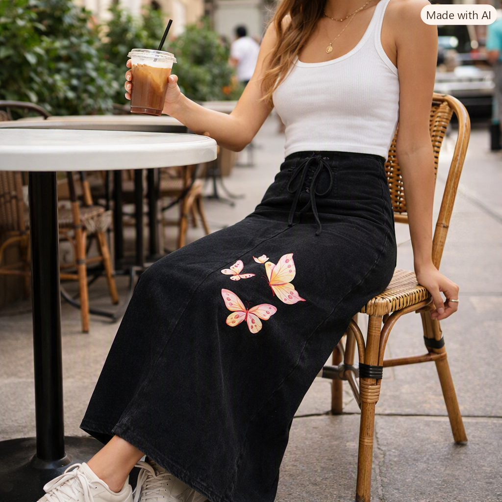 Butterflies - Dyed Washed Drawstring Maxi Skirt