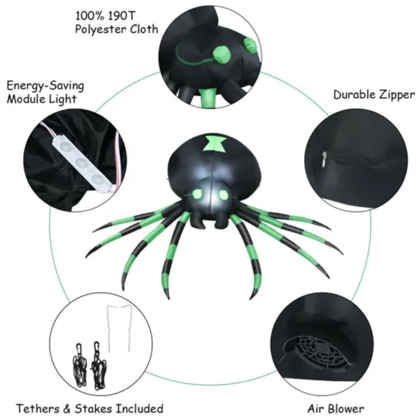 6FT Giant Inflatable Spider – Creepy-Crawly Halloween Yard Decor