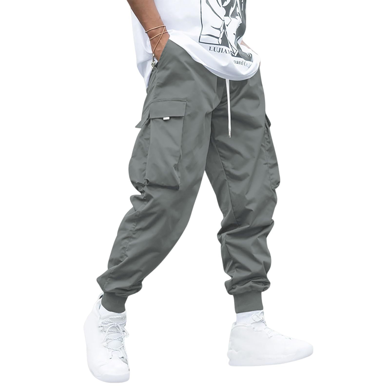 UrbanFlex men’s cargo pants showing elastic waistband and tapered leg design  