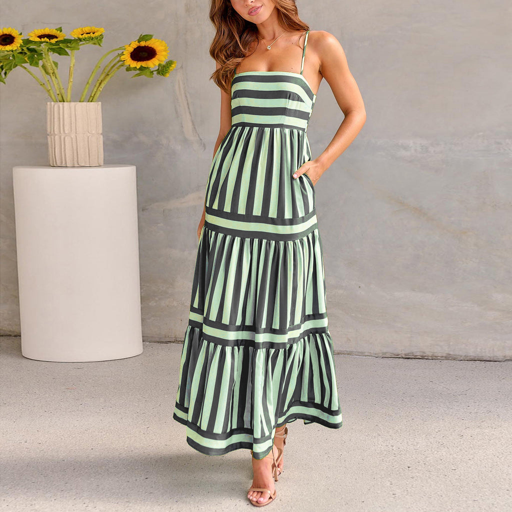 Backless pocket dress styled for warm weather outfits 