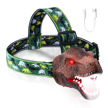 DinoRoar Kids Headlamp – USB Rechargeable Dinosaur Flashlight with Roar Sound & 4 Light Modes