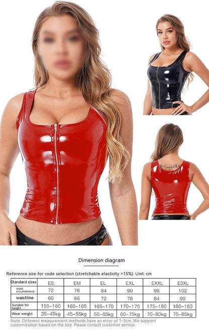 Women's Sexy Leather Zipper Vest