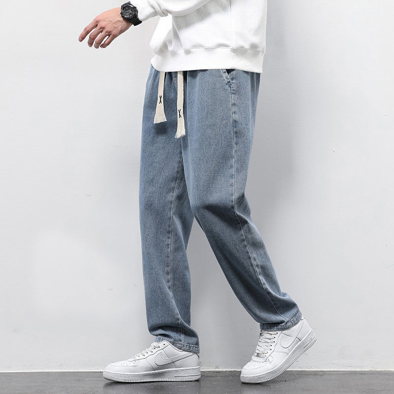 Men’s Loose Wide‑Leg Drawstring Jeans