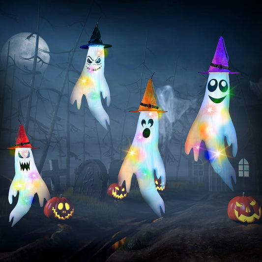 LED Ghost Windsocks – Halloween Yard Set (4-Pack)