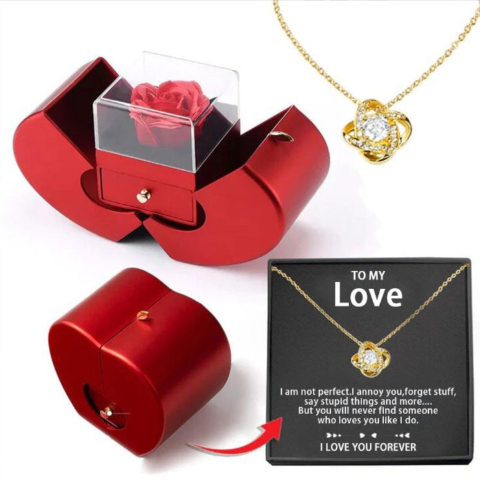 Red Apple Rose Necklace Gift Box – Forever Love Edition