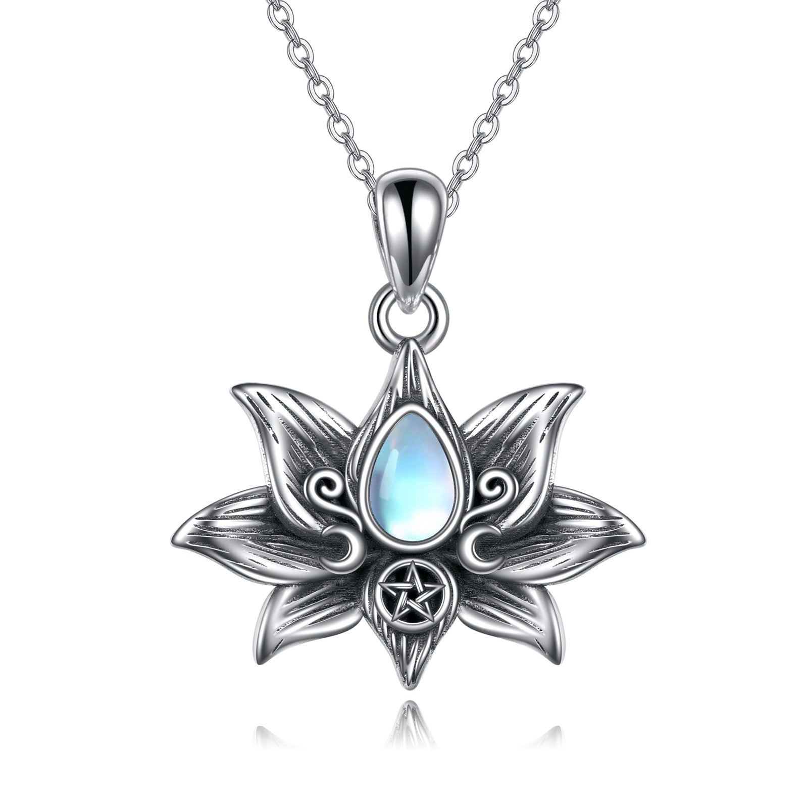 Sterling Silver Moonstone Lotus Flower Necklace