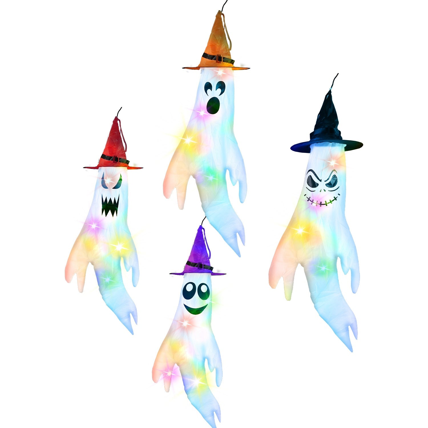 LED Ghost Windsocks – Halloween Yard Set (4-Pack)