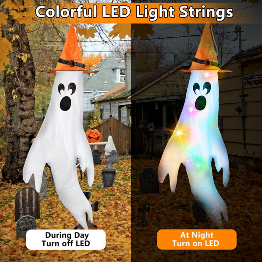 LED Ghost Windsocks – Halloween Yard Set (4-Pack)