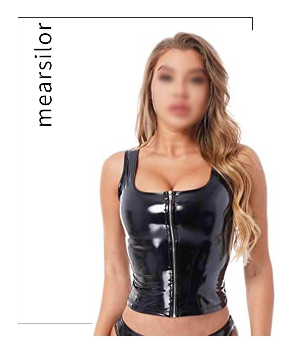 Women’s Sexy Leather Zipper Vest | Glossy Faux Leather Rockstar Top
