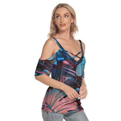 Women's Cold Shoulder T-shirt with Criss Cross Strips